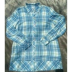 J. Jill Women's Plaid Button Down Soft Rayon Tunic Top Blouse Sz S